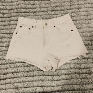 Distressed white high waist, button fly Zara jean shorts size 2